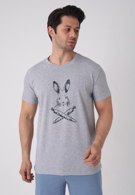 Pijama barbat cu maneca scurta si pantaloni 3/4, culoare gri , Engros